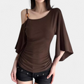 Women's Flutter Sleeve One Shoulder Top, Ruched Side Slim Fit