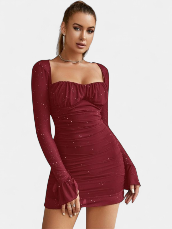 ELLIE | Elegant Glitter Mesh Bodycon Long Sleeve Party Dress