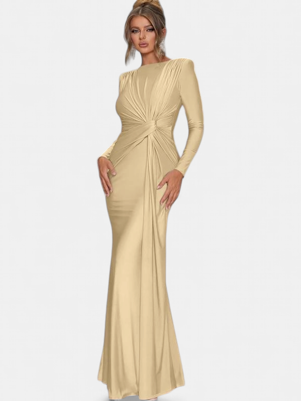 JOSALIE | Elegant Ruched Bodycon Dress with Padded Shoulders & Long Sleeve