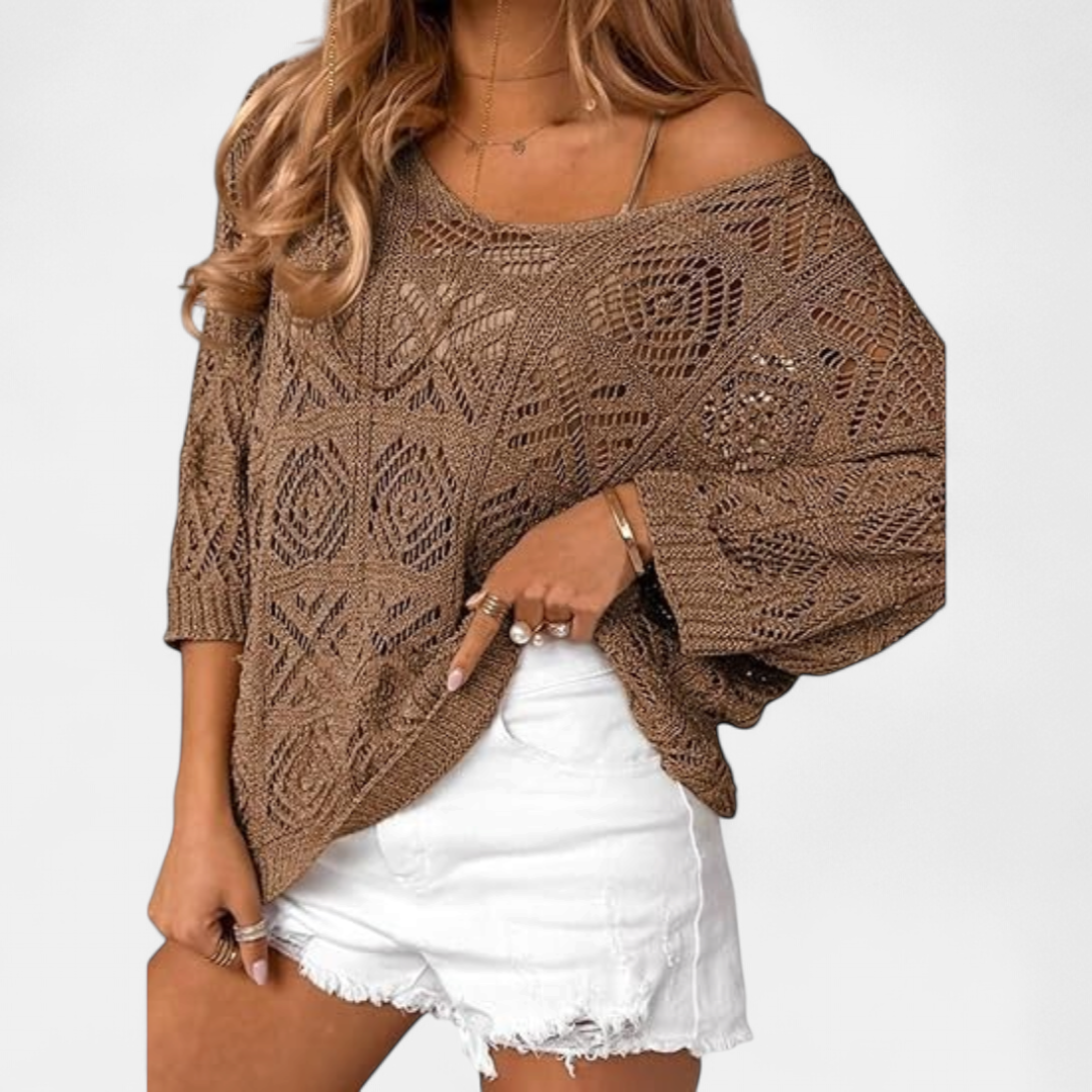 Women's Knit Off The Shoulder Sweater, Batwing Sleeve Openwork