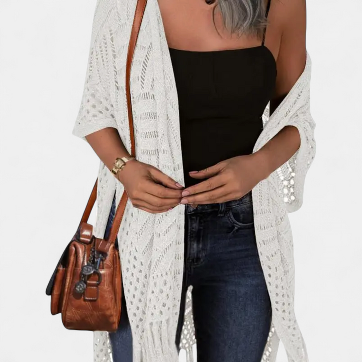 SOLÈNE | Boho Crochet Tassel Kimono Cardigan