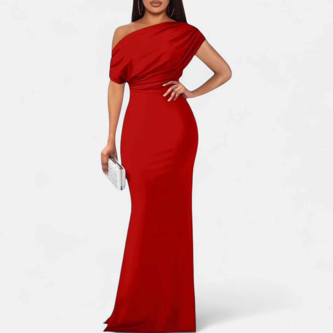 Women's Evening Bodycon Maxi Dress, One Shoulder Draped Mermaid