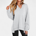 Women's Tunic V Neck Oversized Sweatshirt, Split Hem Drop Shoulder