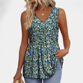 Women's Peplum Sleeveless Tank Top, V Neck Gathered Curved Hem