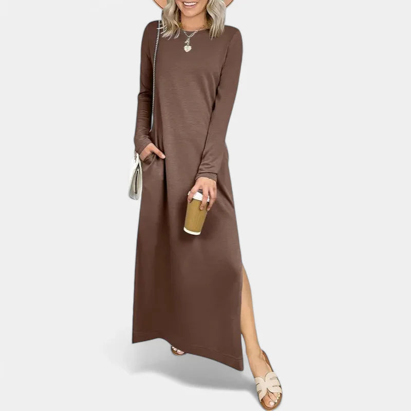 SANDRA | Casual Long Sleeve Crewneck Loose Fit Maxi Dress