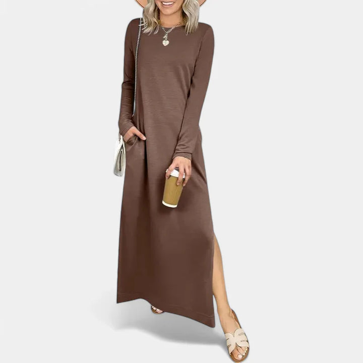 SANDRA | Casual Long Sleeve Crewneck Loose Fit Maxi Dress