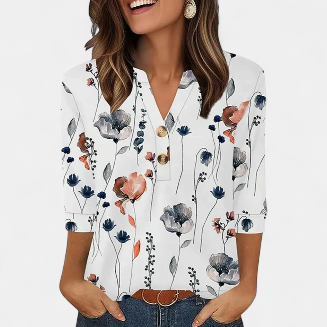 Women's Casual Button Henley Shirt, Notch Neck Three Quarter Sleeves