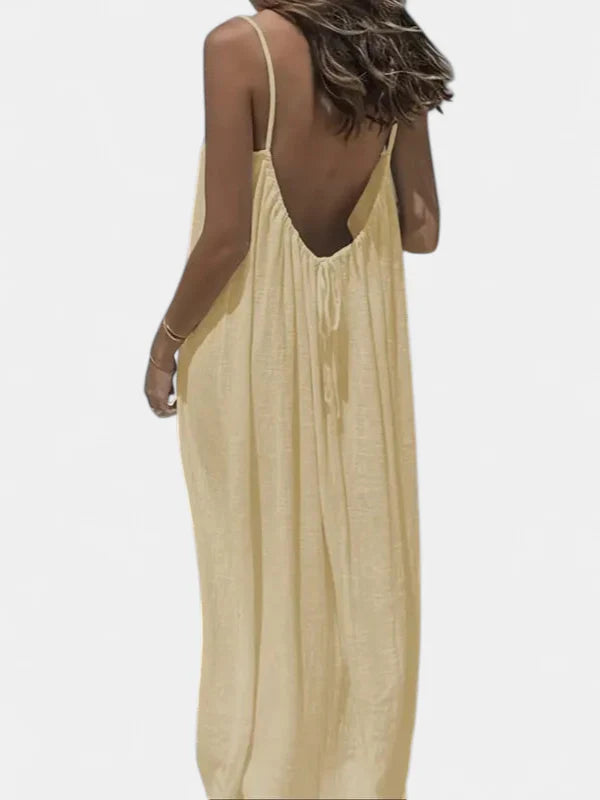 Women's Cami Backless Maxi Dress, Spaghetti Straps Relaxed Drape