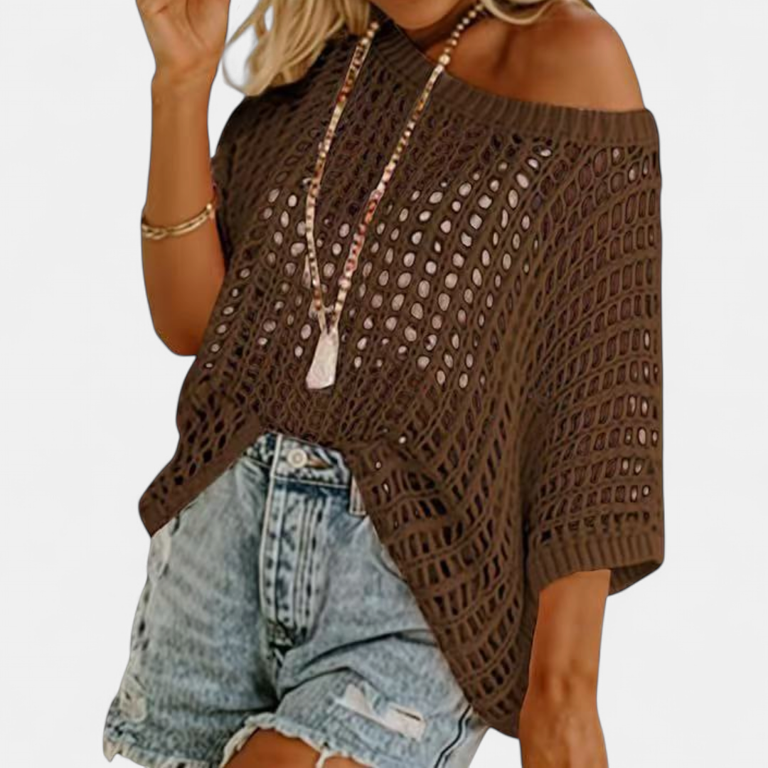 Women's Crochet Off The Shoulder Sweater, Batwing Open Knit