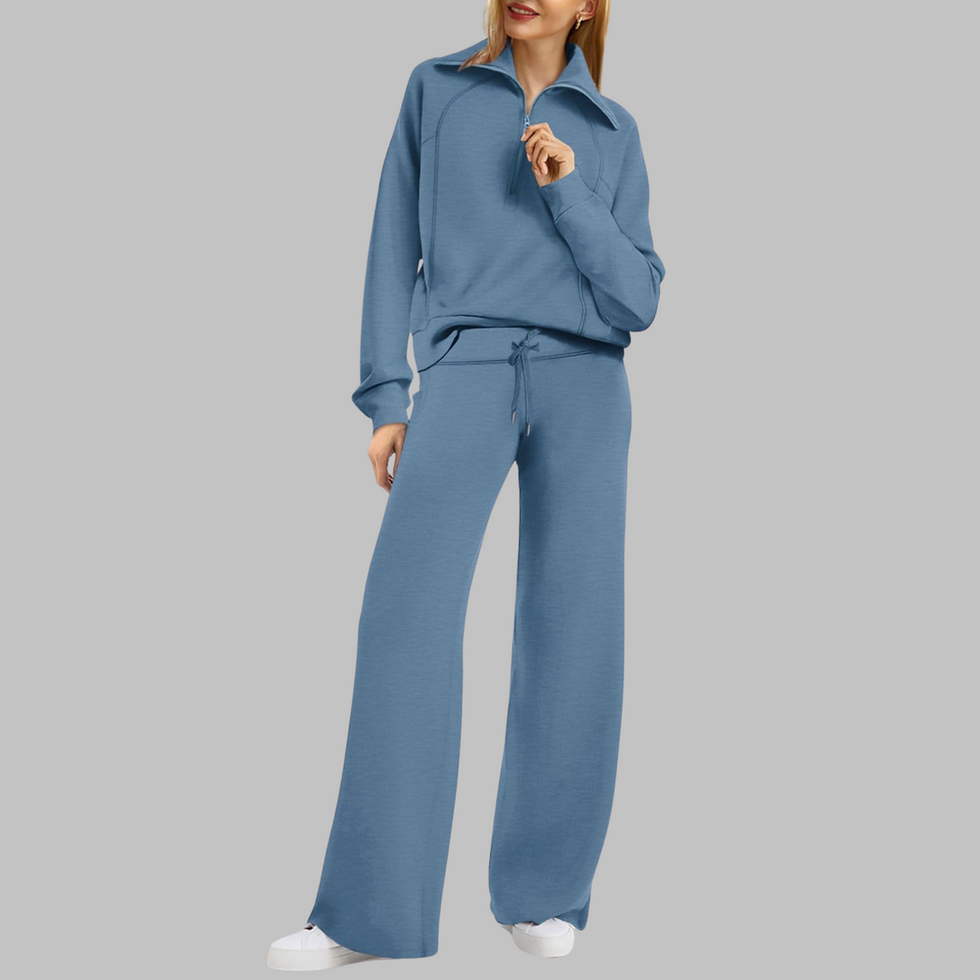 UDAY | Comfy Half Zip Sweatshirt and Wide Leg Pants Set