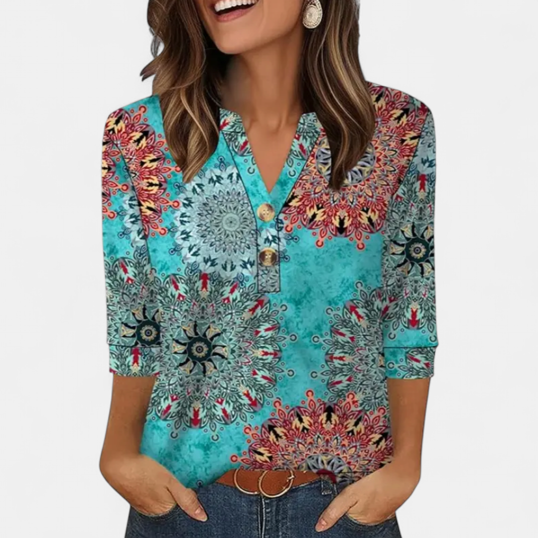 Women's Casual Button Henley Shirt, Notch Neck Three Quarter Sleeves