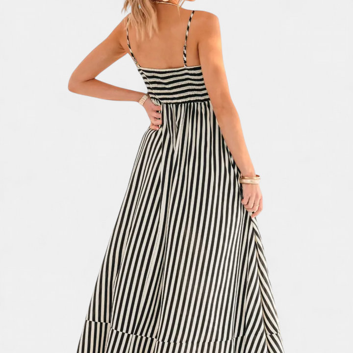 SOLARA | Striped Sleeveless Boho Maxi Dress