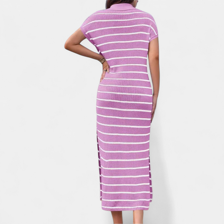 NADIA | Striped V-Neck Knit Maxi Dress