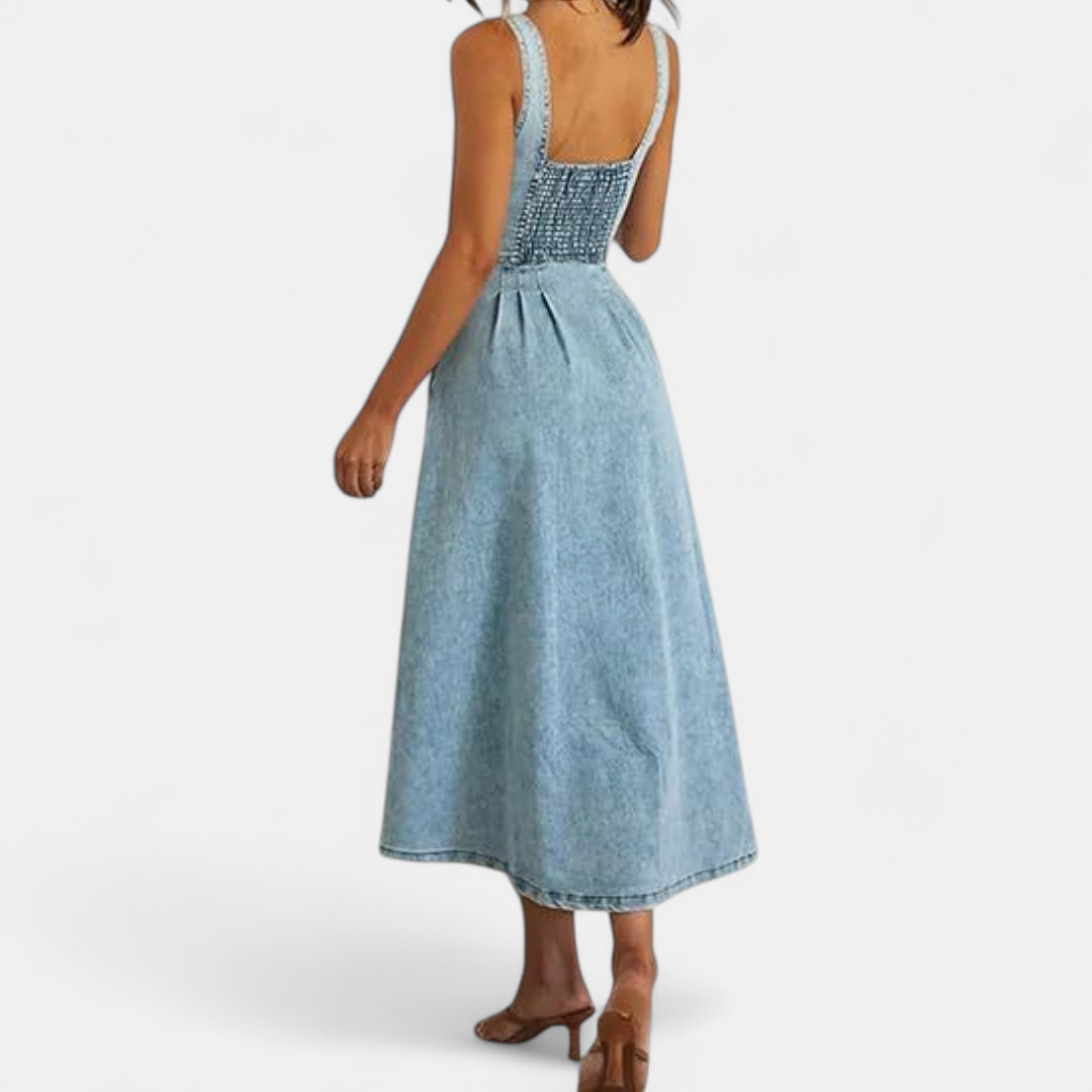 INDIGO | Sleeveless Button-Down Midi Dress