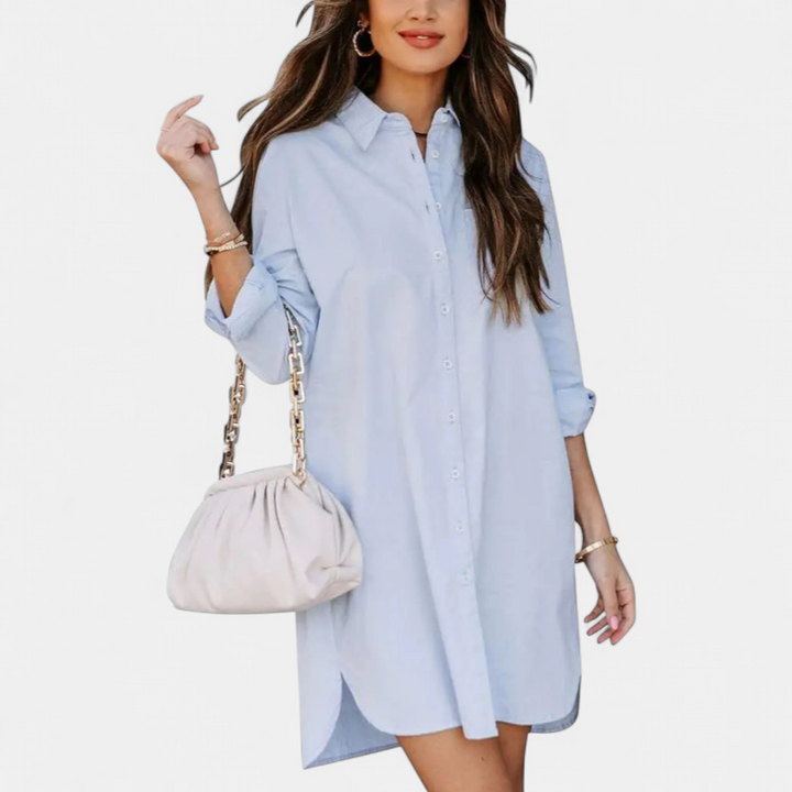 VEXANA | Classic Striped Button Front Shirt Dress