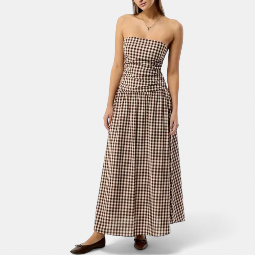 YVETTE | Sleek Pleated Strapless Maxi Dress