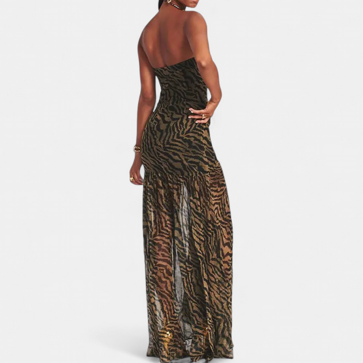 ROXANA | Tiger Print High Slit Tube Dress