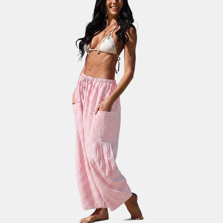Women's Cargo Patch Pocket Wide Leg Drawstring Pants