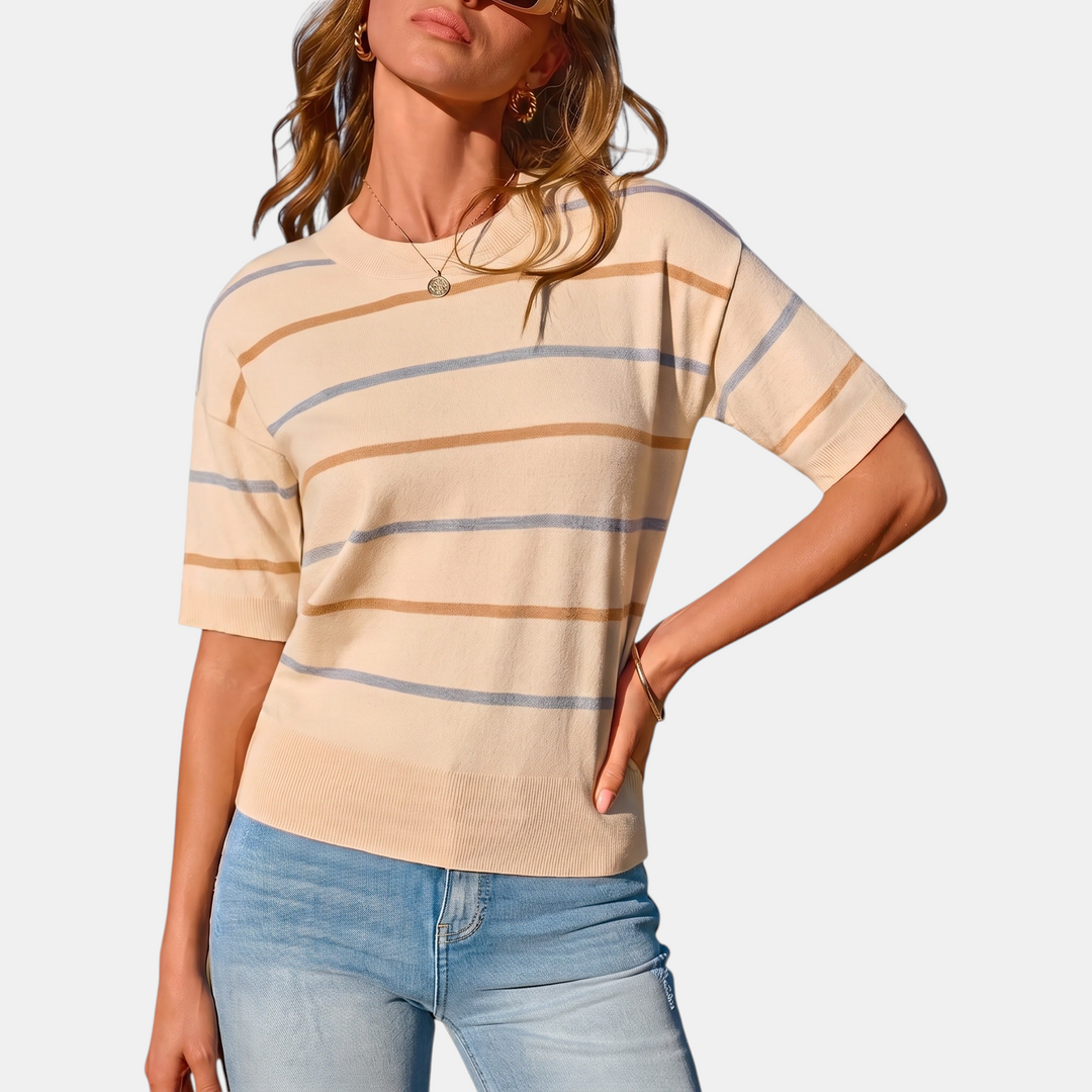 Women's Striped Knit Oversized Sweater with Ribbed Cuffs