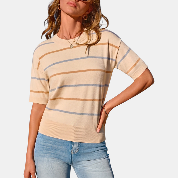 Women's Striped Knit Oversized Sweater with Ribbed Cuffs