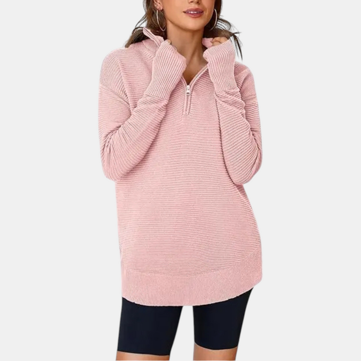 Women's Quarter Zip Sweater Oversized Ribbed Knit Pullover