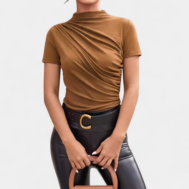 NYLA | Slim-Fit Mock Neck Ruched T-Shirt