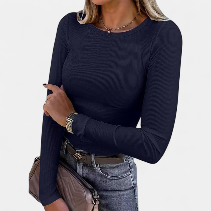 MERIAM | Women Rib Knit Long Sleeve Slim Fit Crewneck Top