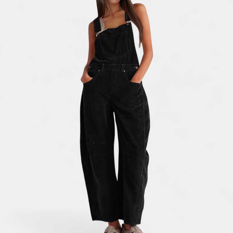 Women's Corduroy Bib Overalls, Adjustable Straps Barrel Leg Pockets