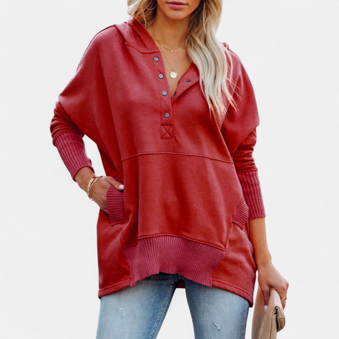 SORAYA | Comfy Oversized Hoodie V-Neck Long Sleeve Sweatshirt