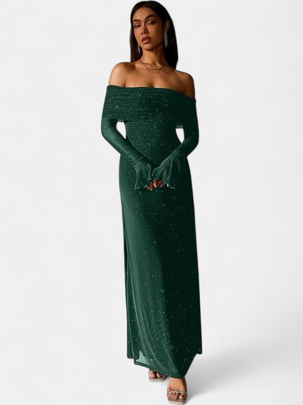 Women's Long Sleeve Bodycon Maxi Dress, Off The Shoulder Side Slit