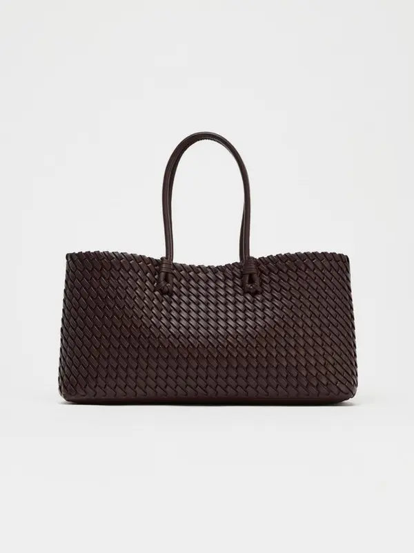 Women's Woven Tote Bag, Faux Leather Rolled Handles Open Top