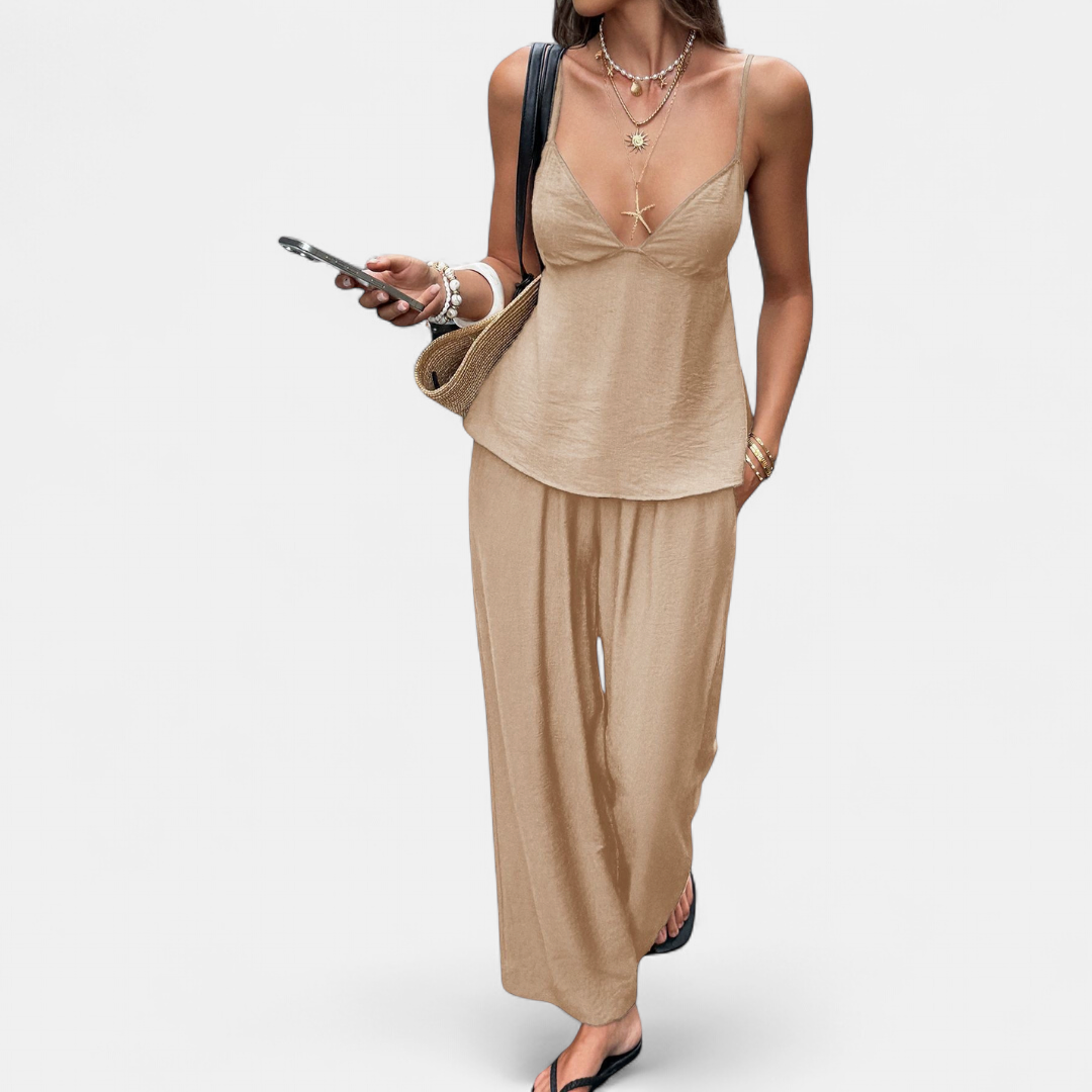 NOVA | Deep V Backless Crop Wide-Leg Two-Piece Set