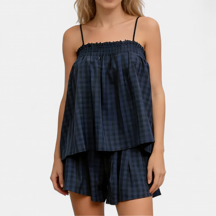 PAMMIE | Sweet Gingham Smocked Cami Pajama Set