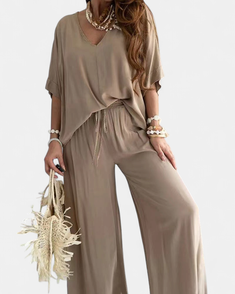 RAJA | Comfy Summer V-Neck and Wide-Leg Co-Ord