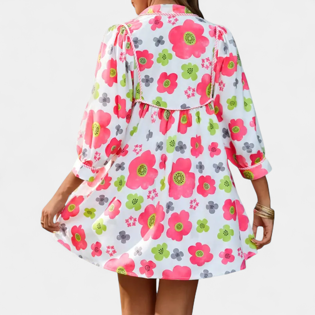 FENELLA | Boho Floral Tie-Front Babydoll Dress