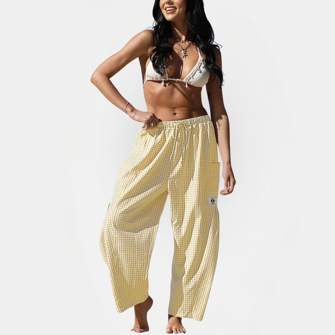 Women's Cargo Patch Pocket Wide Leg Drawstring Pants