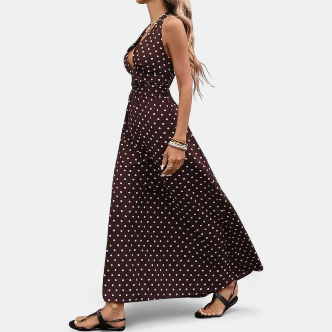 VIVA | Sexy Polka Dot Halter Maxi Dress