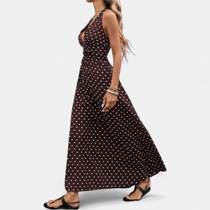 VIVA | Sexy Polka Dot Halter Maxi Dress