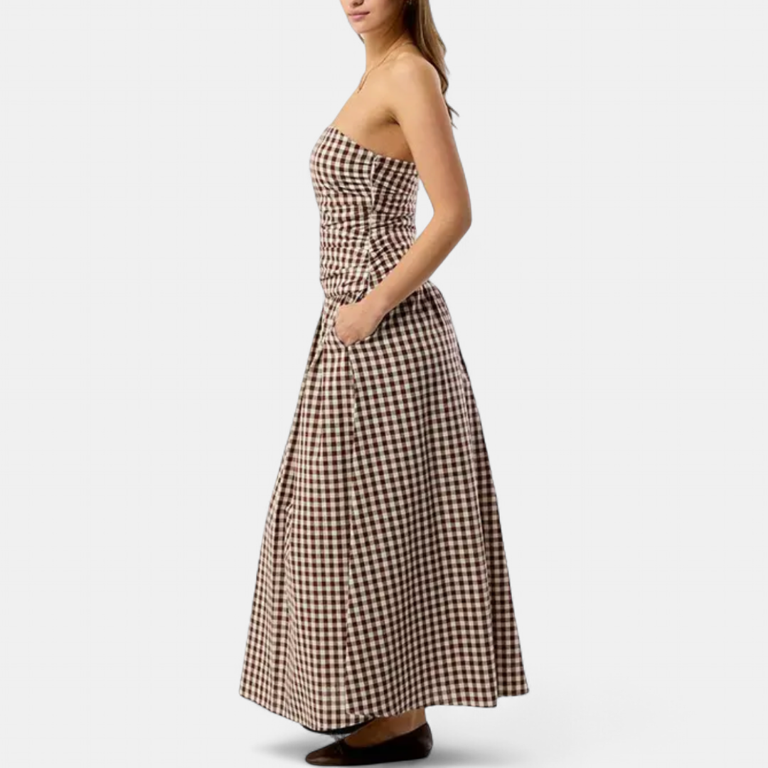YVETTE | Sleek Pleated Strapless Maxi Dress