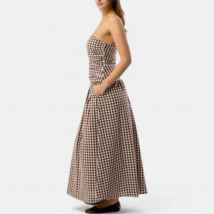 YVETTE | Sleek Pleated Strapless Maxi Dress