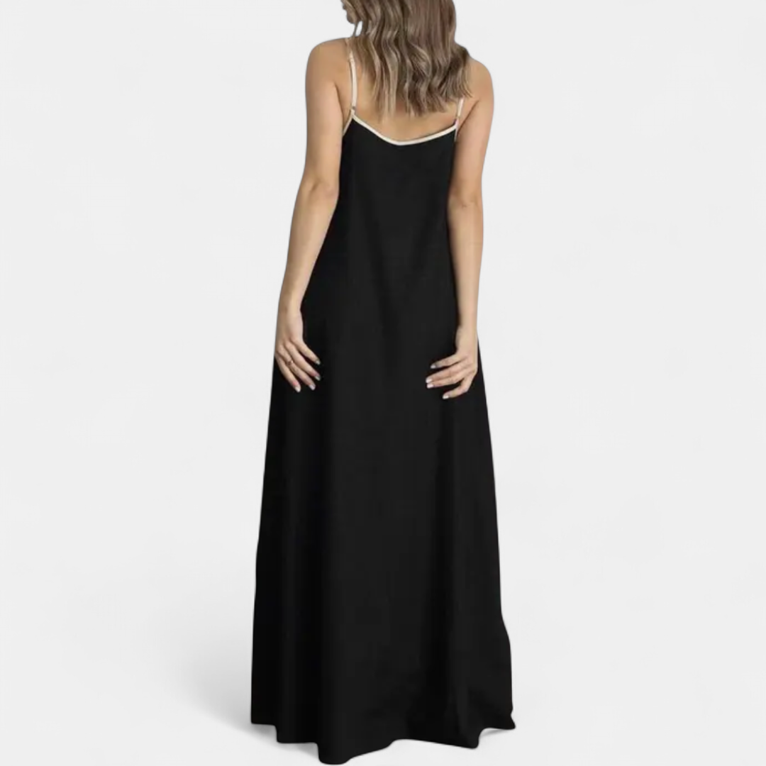 SOLÈNE | Contrast Linen Swing Maxi Dress