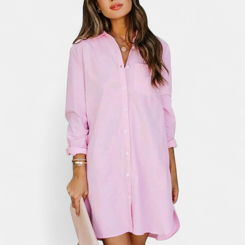 VEXANA | Classic Striped Button Front Shirt Dress