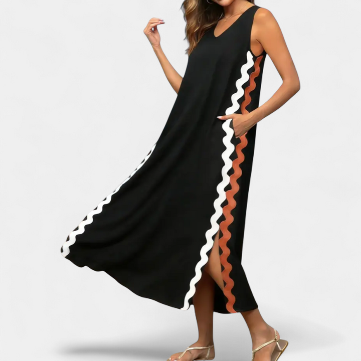 SELENE | Lace Trim Sleeveless Midi Dress