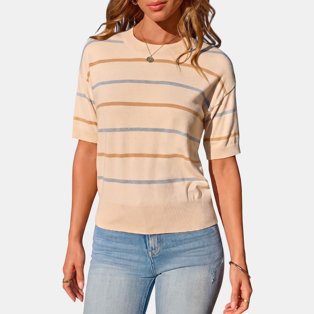 Women's Striped Knit Oversized Sweater with Ribbed Cuffs