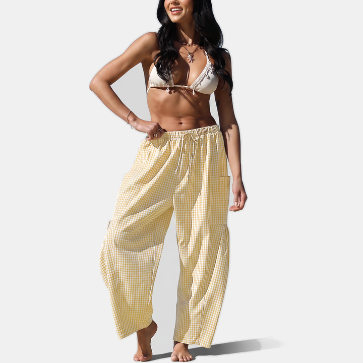 Women's Cargo Patch Pocket Wide Leg Drawstring Pants