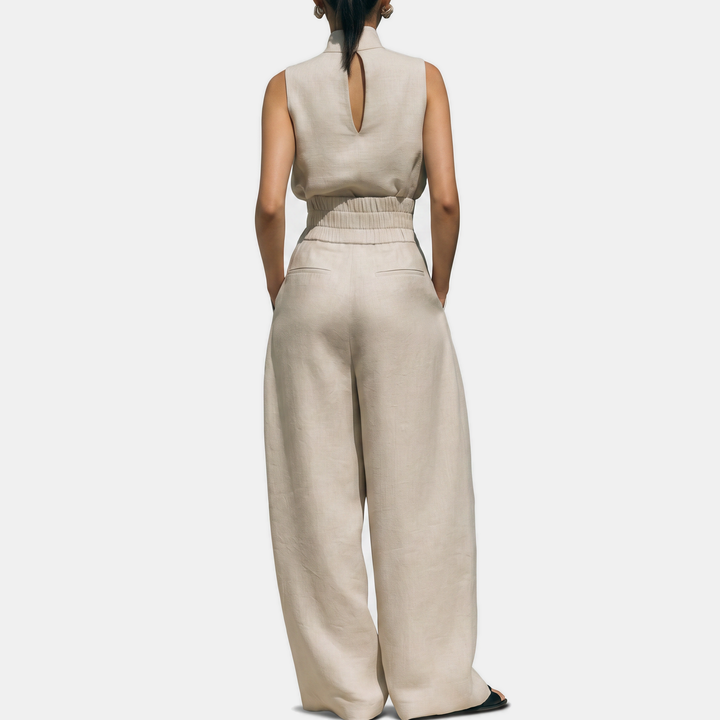 Women's Pleated Linen Wide Leg Pants Set