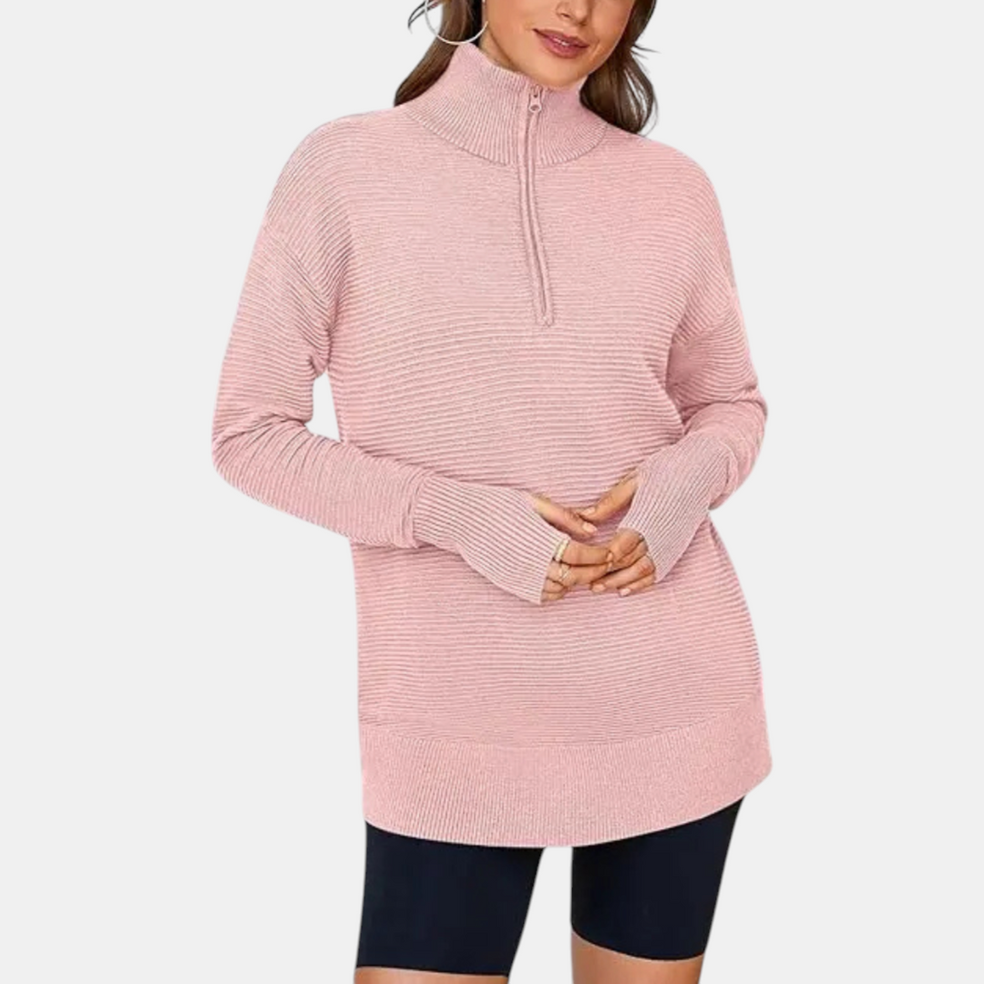 Women's Quarter Zip Sweater Oversized Ribbed Knit Pullover