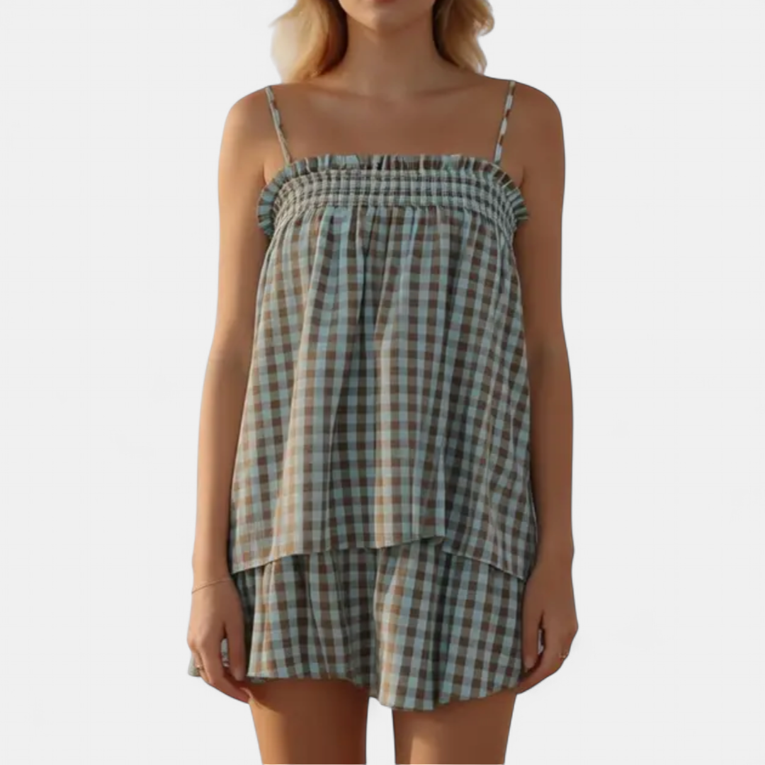 PAMMIE | Sweet Gingham Smocked Cami Pajama Set