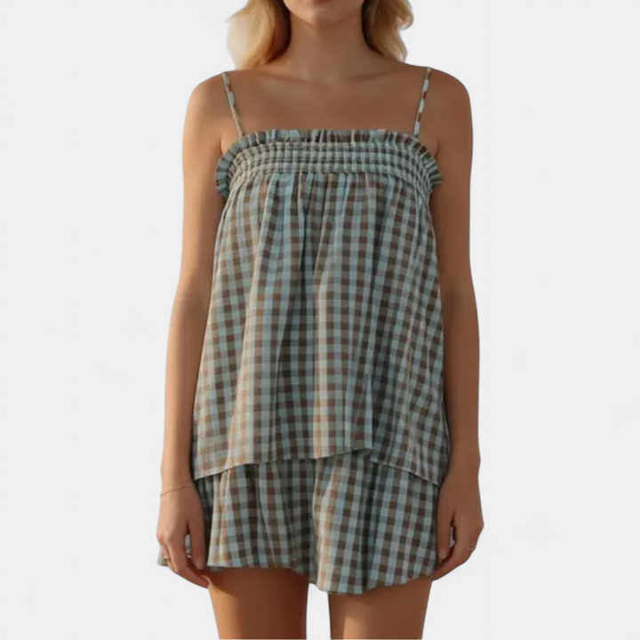 PAMMIE | Sweet Gingham Smocked Cami Pajama Set