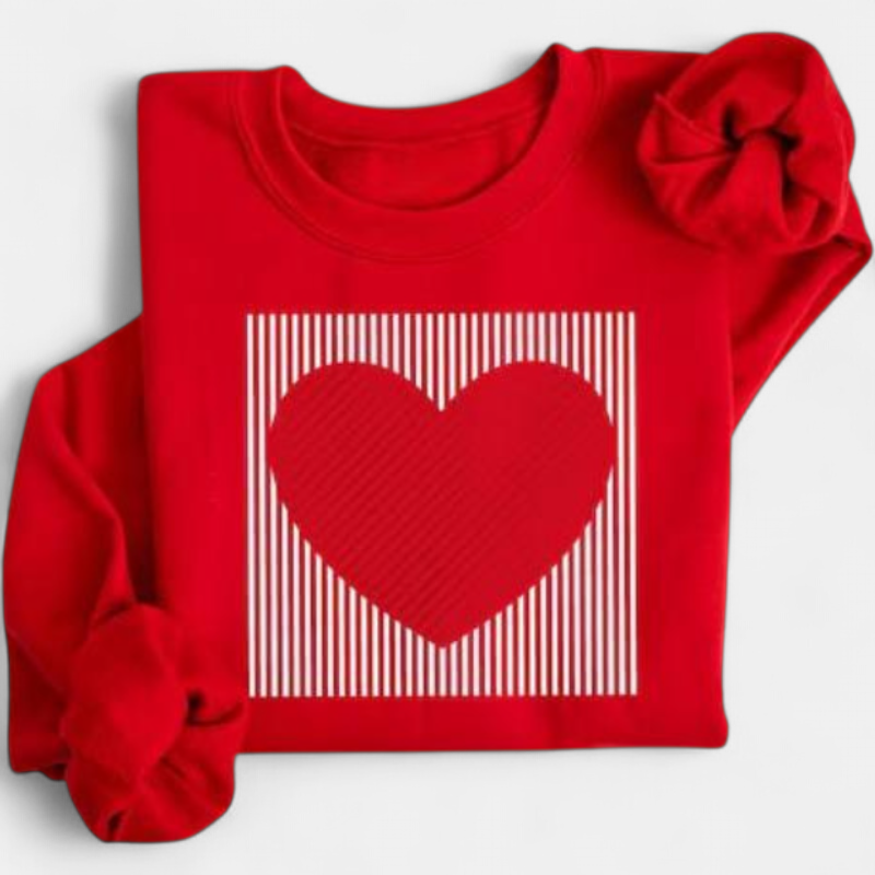 Women's Graphic Crewneck Sweatshirt, Heart Print Long Sleeve Ribbed